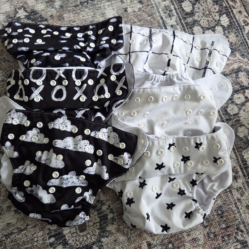 Black & White Patterned Diaper Covers - Set of 6